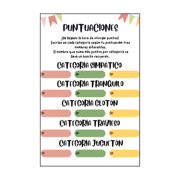 Tarjeta Puntuaciones Nº1