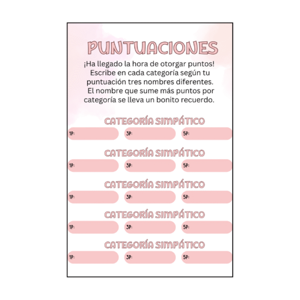 Tarjeta Puntuaciones Nº4