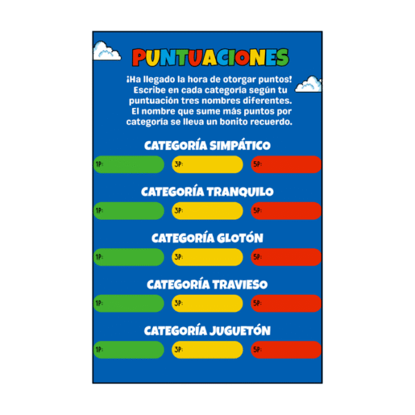 Tarjeta Puntuaciones Nº3